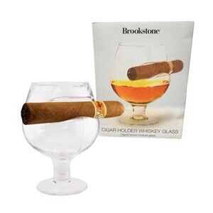 Brookstone Crystal Glass Whiskey Indented Cigar Holder Lowball Hand Blown New